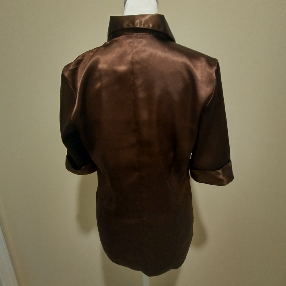 Cato Glossy Brown Satin Shirt - Picture 5 of 9